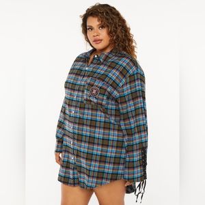 ❤️‍🔥Savage x Fenty💋 Tied Up 💘 Tartan PJ Raw Hem Sleep Shirt 💣💦